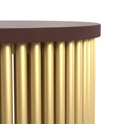 Cognac and Gold Wood | Demy 18 inch Metal and Wood Accent Table