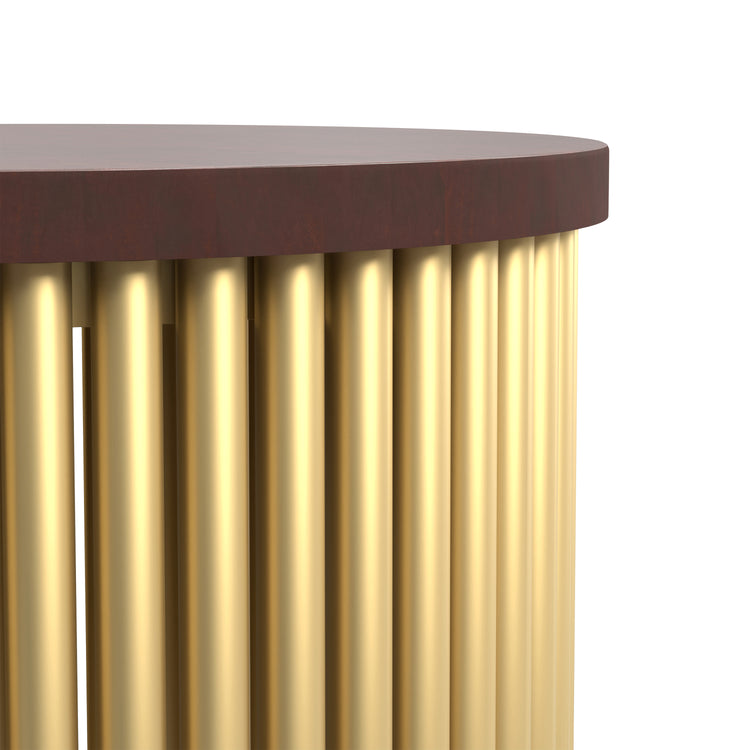 Cognac and Gold Wood | Demy 18 inch Metal and Wood Accent Table