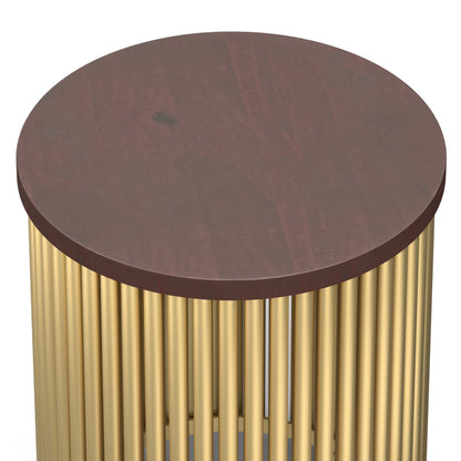 Cognac and Gold Wood | Demy 18 inch Metal and Wood Accent Table