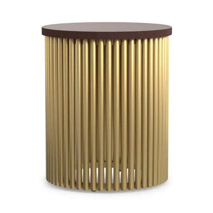 Cognac and Gold Wood | Demy 18 inch Metal and Wood Accent Table