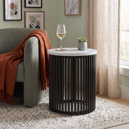 White Marble/Black Marble | Demy 18 inch Metal Accent Table
