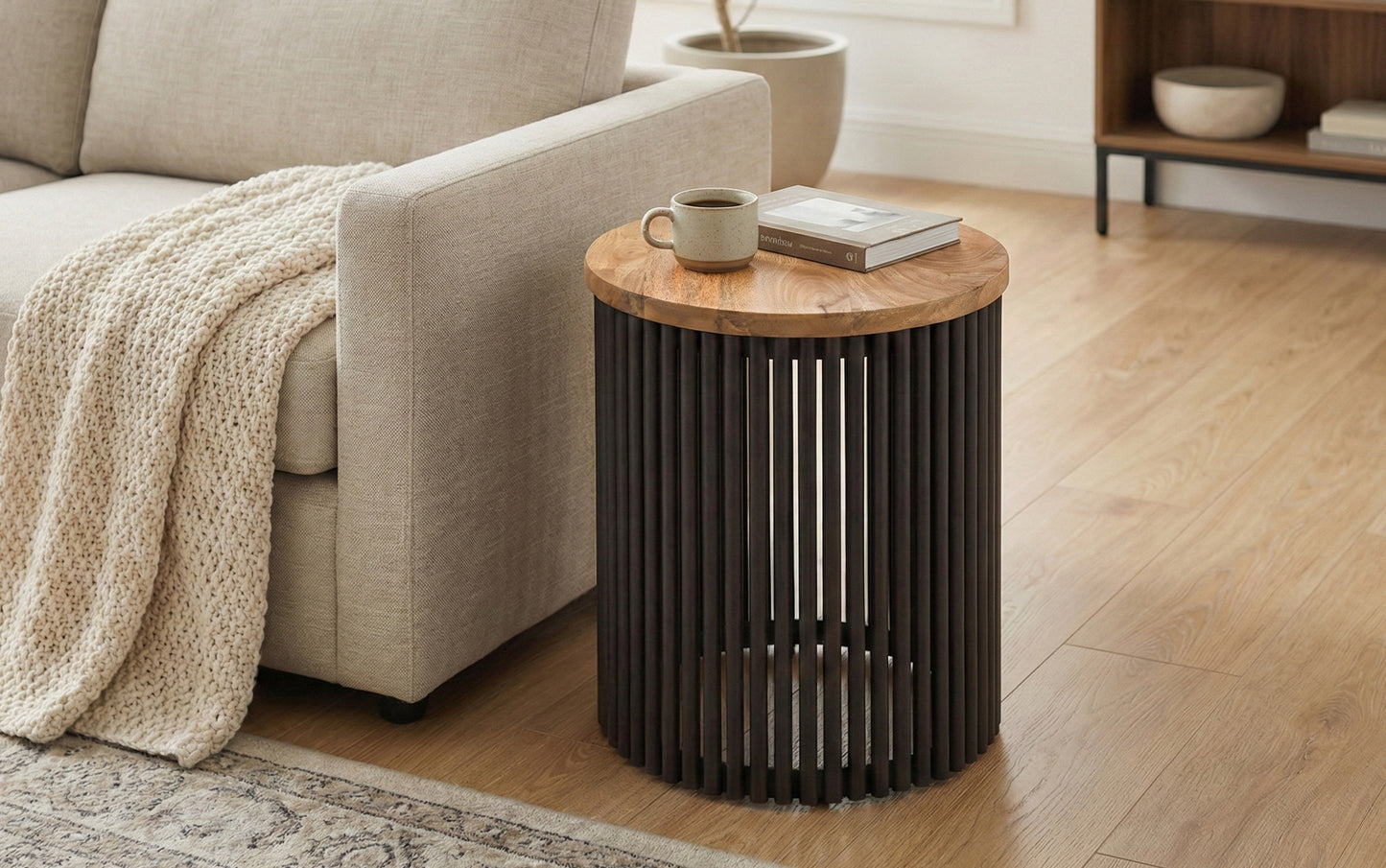Natural and Black Wood | Demy Metal and Wood Accent Table