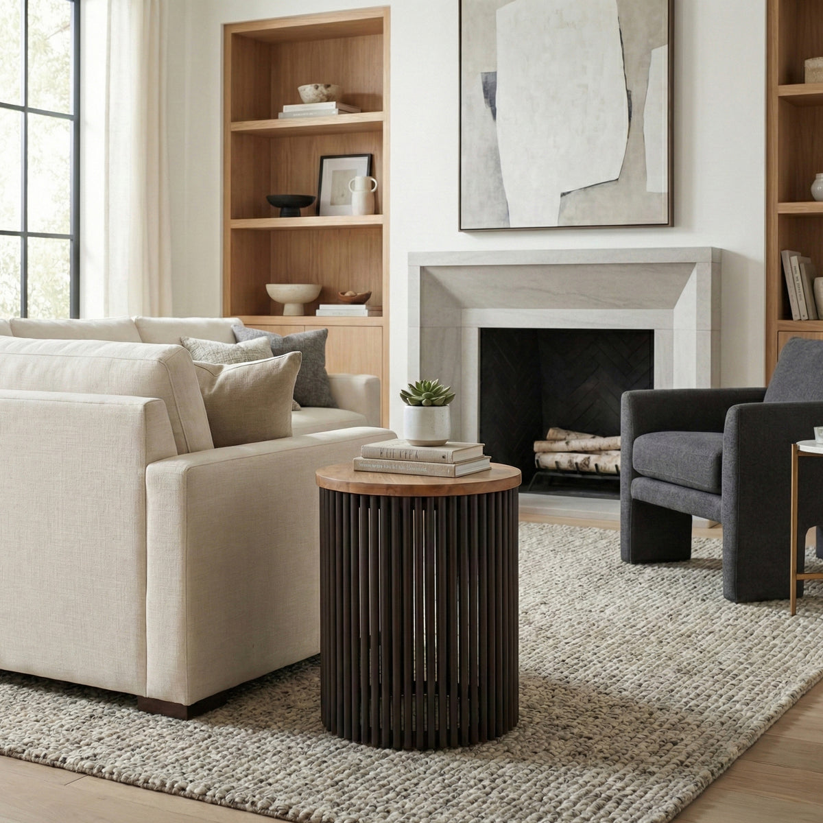 Natural and Black Wood | Demy 18 inch Metal and Wood Accent Table