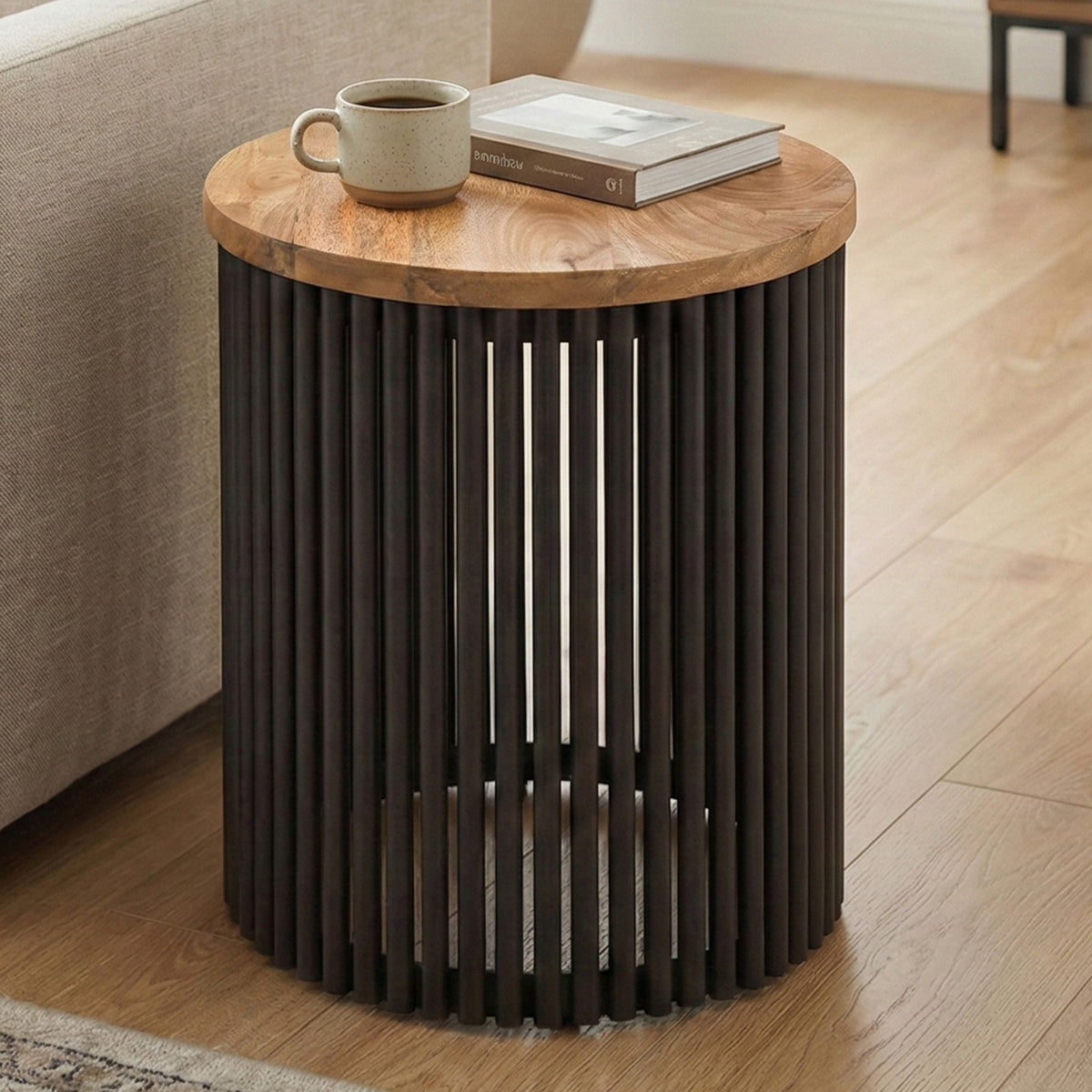 Natural and Black Wood | Demy 18 inch Metal and Wood Accent Table