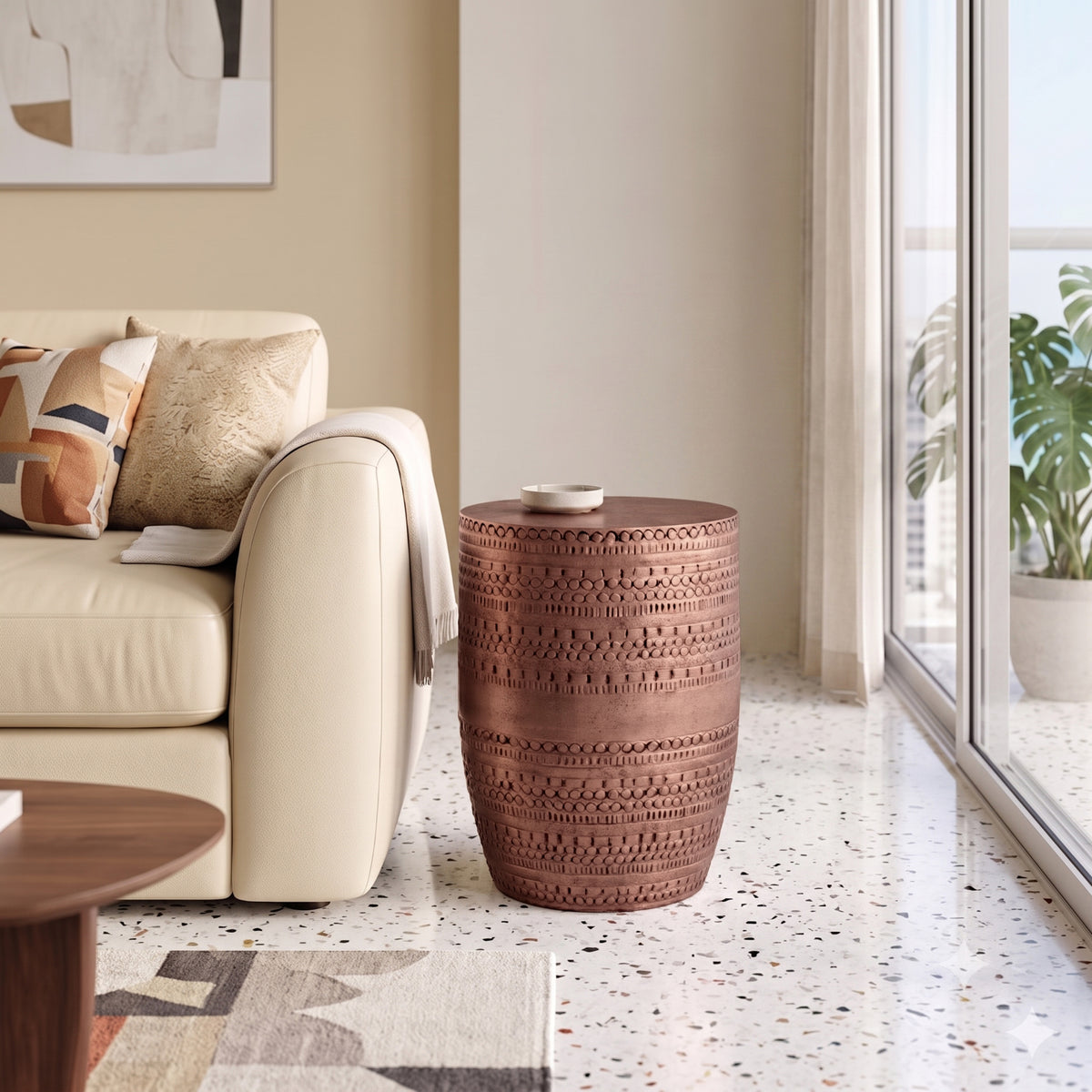 Antique Copper | Johnsen 15 inch Tribal Pattern Accent Table