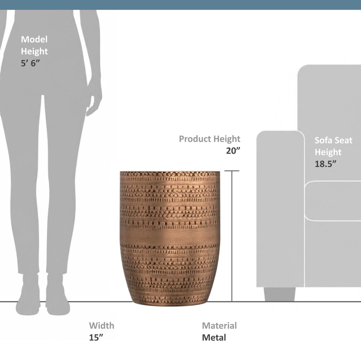 Antique Copper | Johnsen 15 inch Tribal Pattern Accent Table