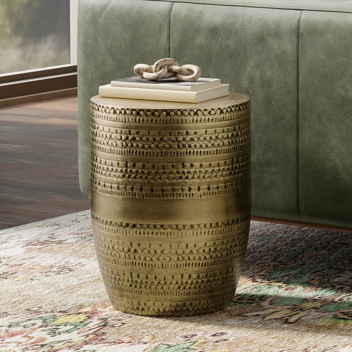 Antique Gold | Johnsen 15 inch Tribal Pattern Accent Table