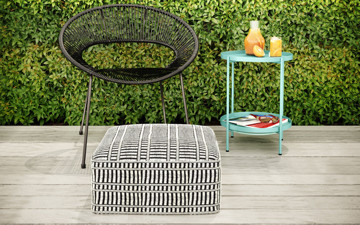 Black and White | Safford Square Woven Outdoor/ Indoor Pouf