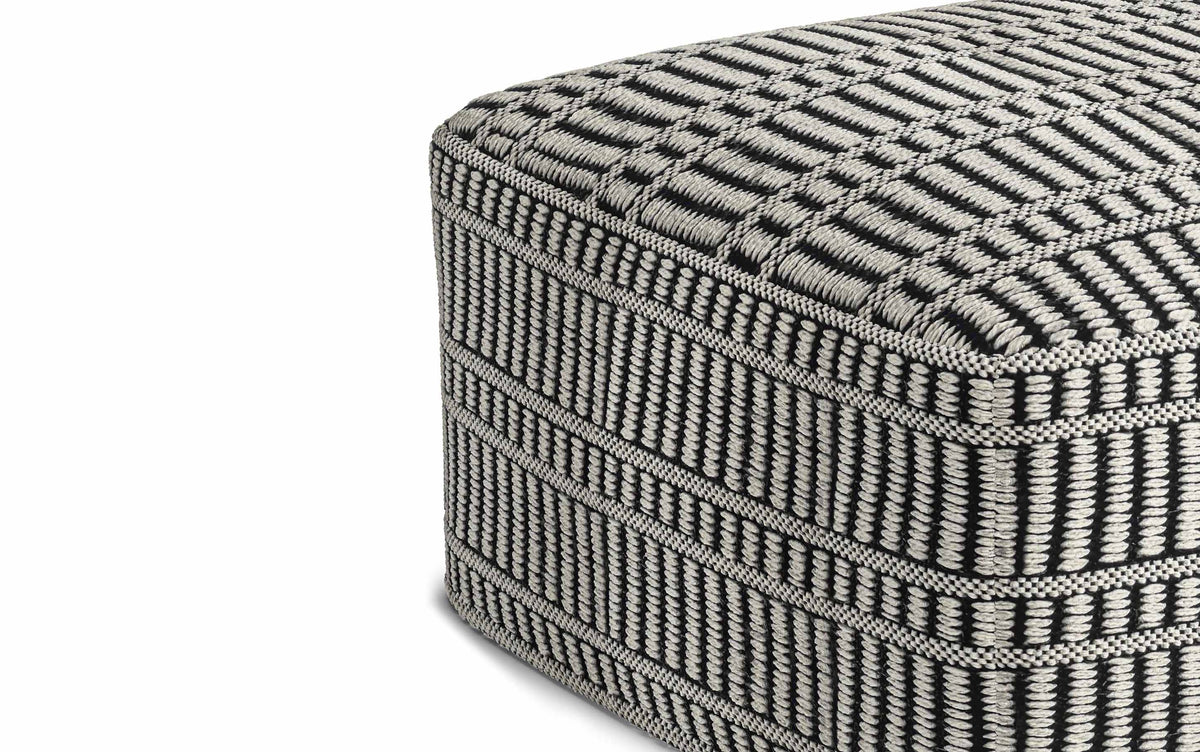 Black and White | Safford Square Woven Outdoor/ Indoor Pouf
