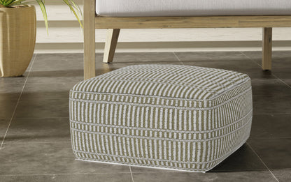Natural/Travertine/White | Safford Square Woven Outdoor/ Indoor Pouf