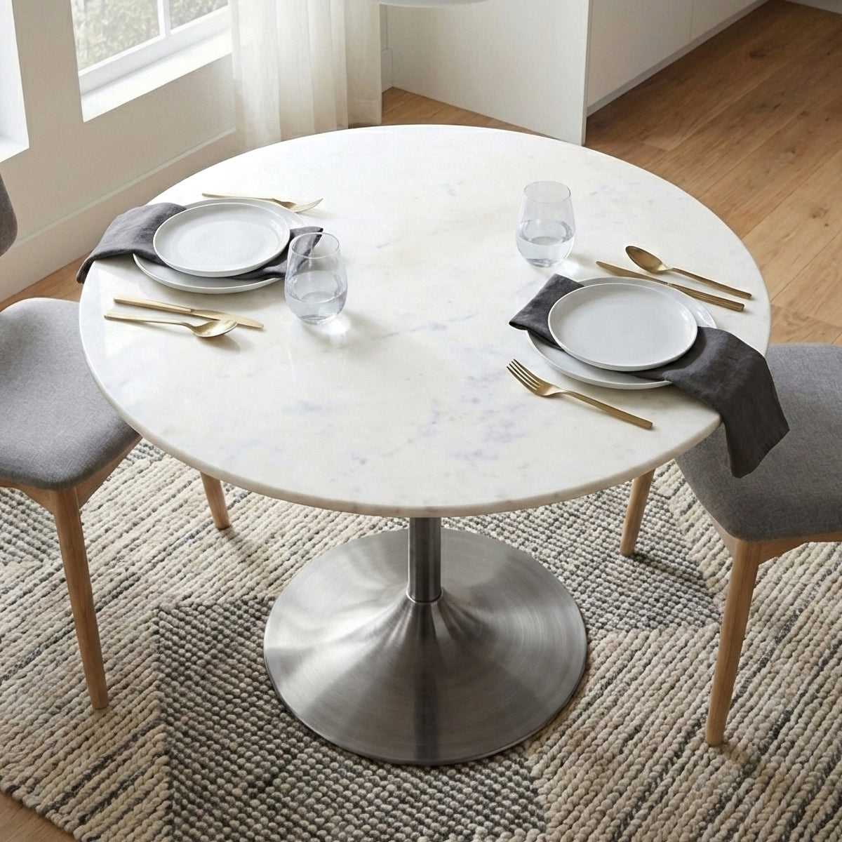 White Marble/Antique Silver | Osborne Dining Table