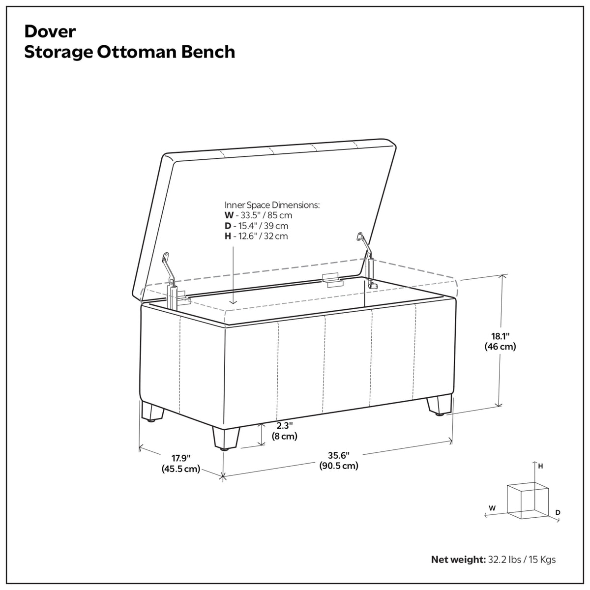 Satin Cream Vegan Leather | Dover Storage Ottoman in Vegan Leather
