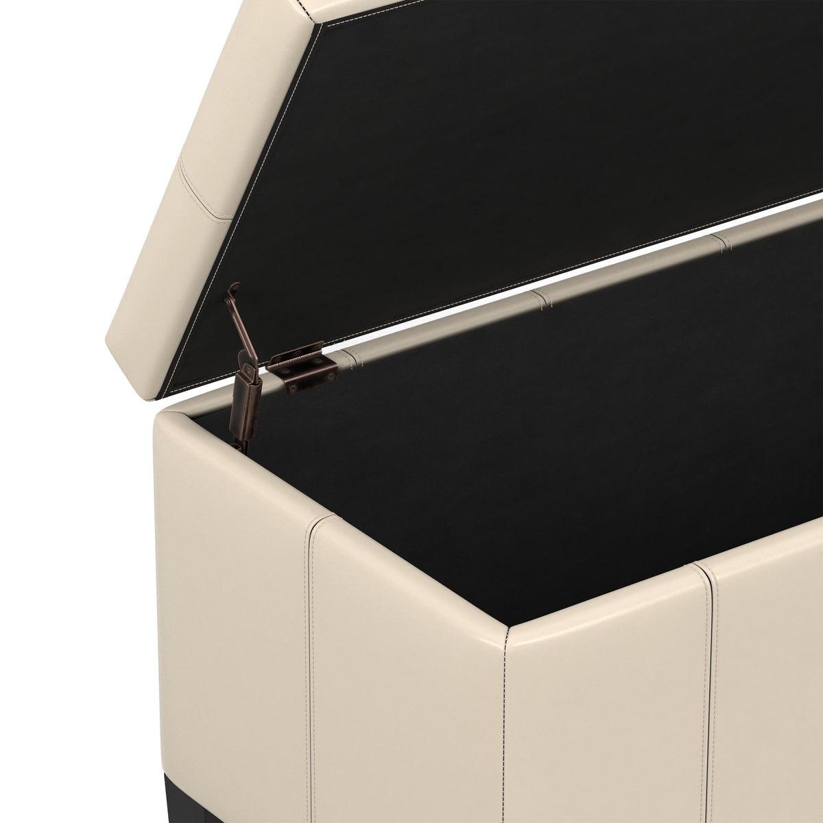 Satin Cream Vegan Leather | Dover Storage Ottoman in Vegan Leather