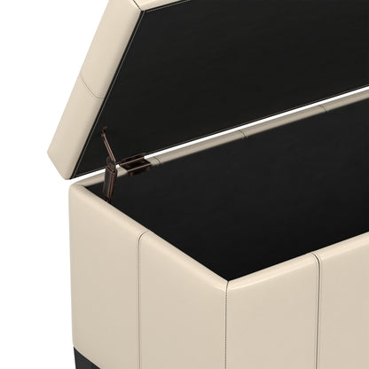 Satin Cream Vegan Leather | Dover Storage Ottoman in Vegan Leather