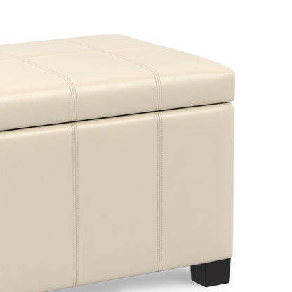 Satin Cream Vegan Leather | Dover Storage Ottoman in Vegan Leather