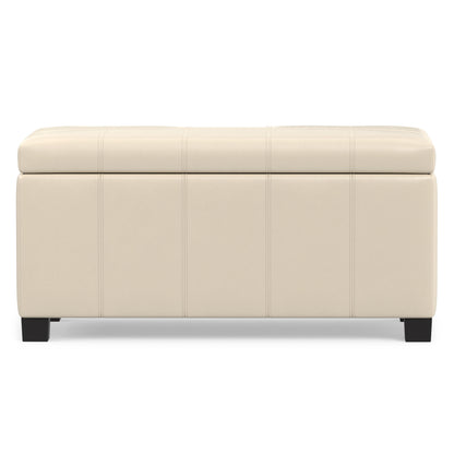 Satin Cream Vegan Leather | Dover Storage Ottoman in Vegan Leather