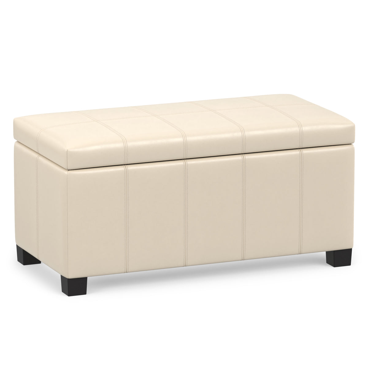 Satin Cream Vegan Leather | Dover Storage Ottoman in Vegan Leather