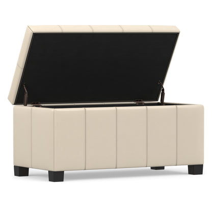 Satin Cream Vegan Leather | Dover Storage Ottoman in Vegan Leather
