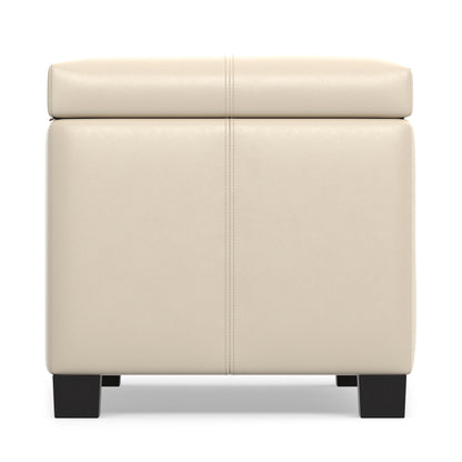 Satin Cream Vegan Leather | Dover Storage Ottoman in Vegan Leather