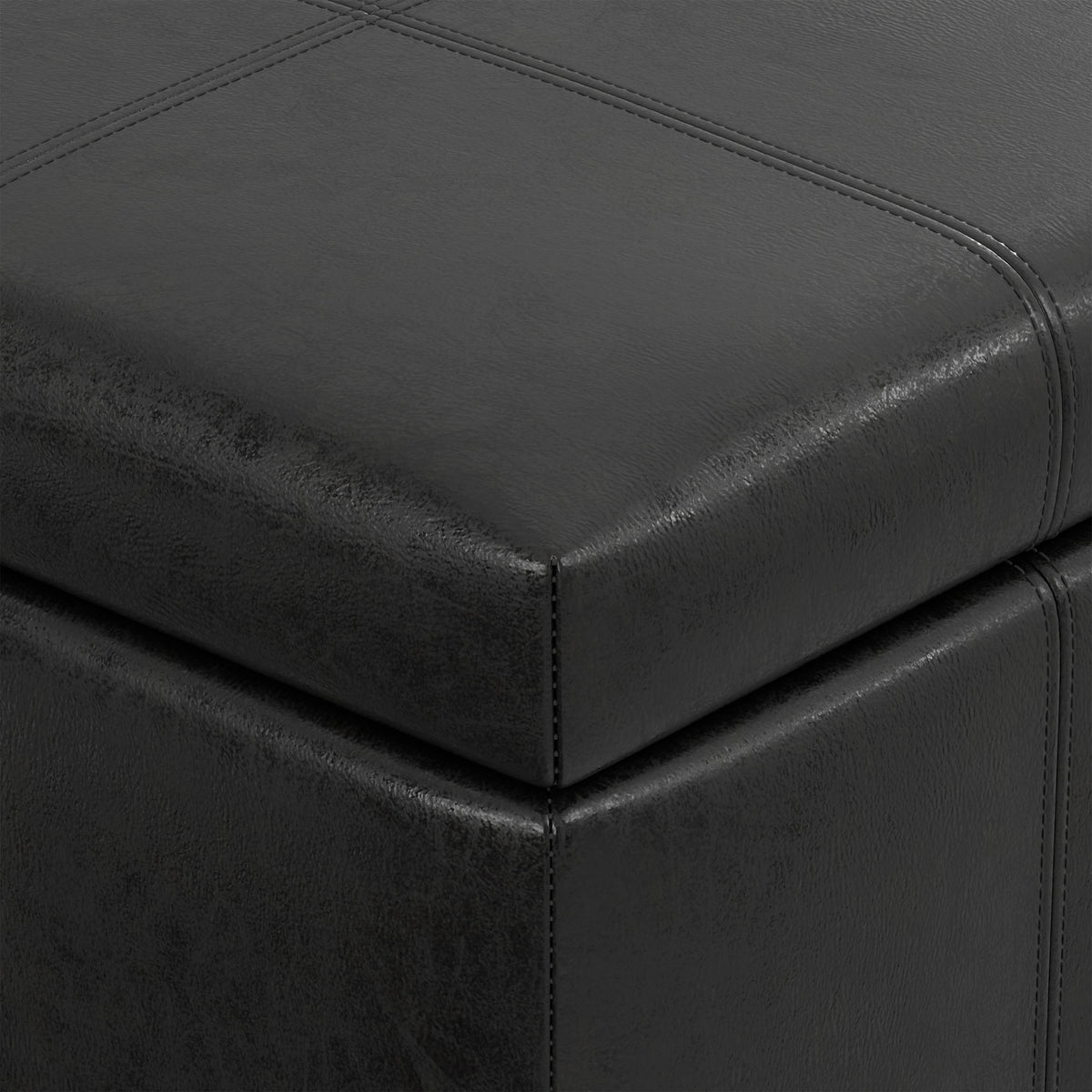 Distressed Black Distressed Vegan Leather | Dover Storage Ottoman in Distressed Vegan Leather