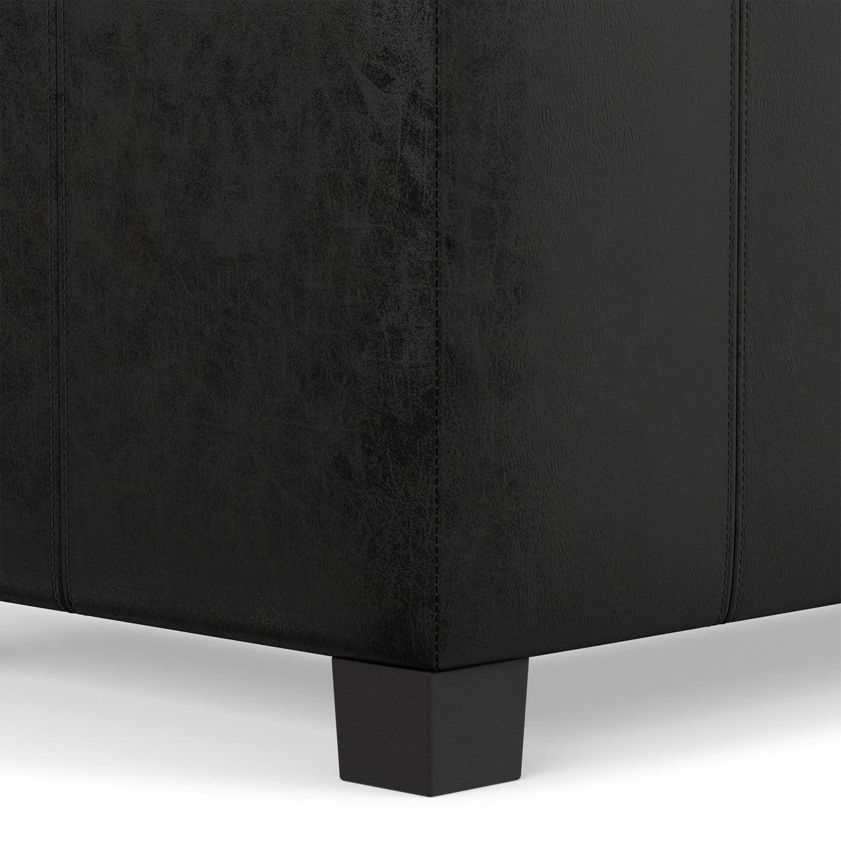 Distressed Black Distressed Vegan Leather | Dover Storage Ottoman in Distressed Vegan Leather