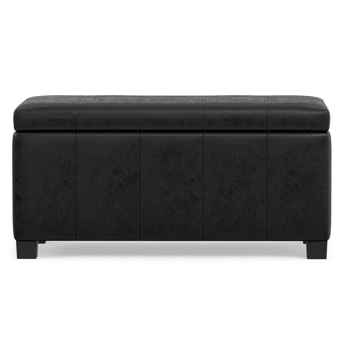 Distressed Black Distressed Vegan Leather | Dover Storage Ottoman in Distressed Vegan Leather