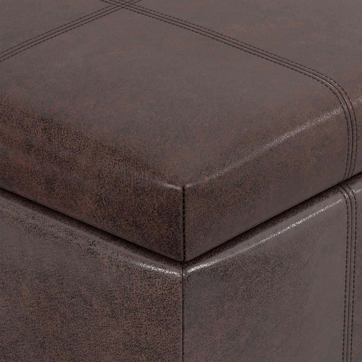 Distressed Brown Distressed Vegan Leather | Dover Storage Ottoman in Distressed Vegan Leather