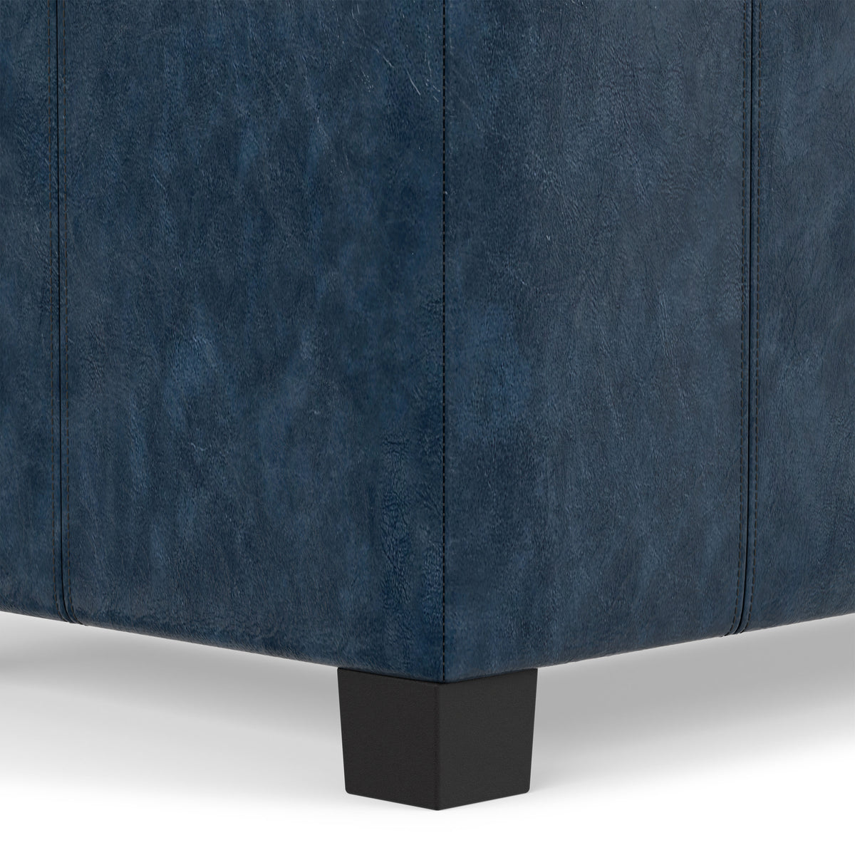 Denim Blue Vegan Leather | Dover Storage Ottoman in Vegan Leather