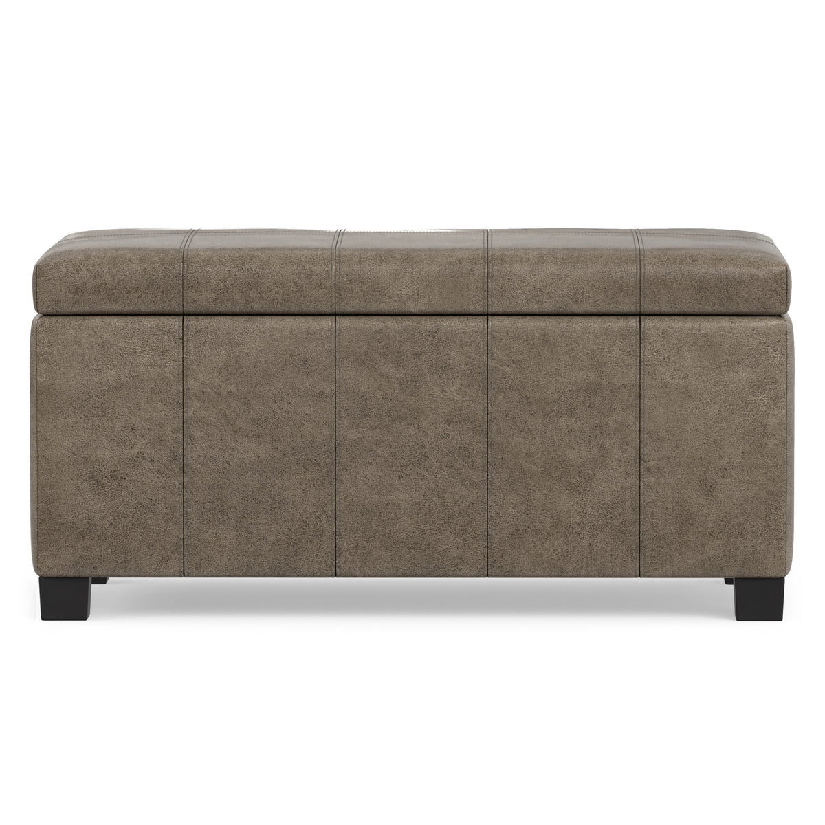 Distressed Smoky Grey Brown Distressed Vegan Leather | Dover Storage Ottoman in Distressed Vegan Leather