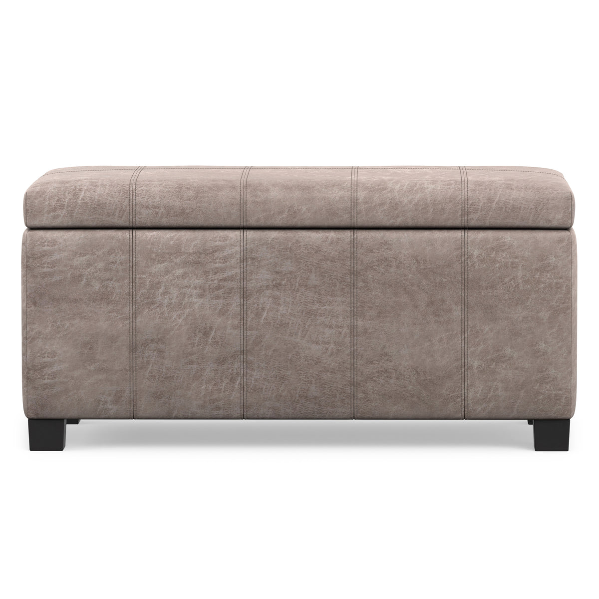 Distressed Grey Taupe Distressed Vegan Leather | Dover Storage Ottoman in Distressed Vegan Leather