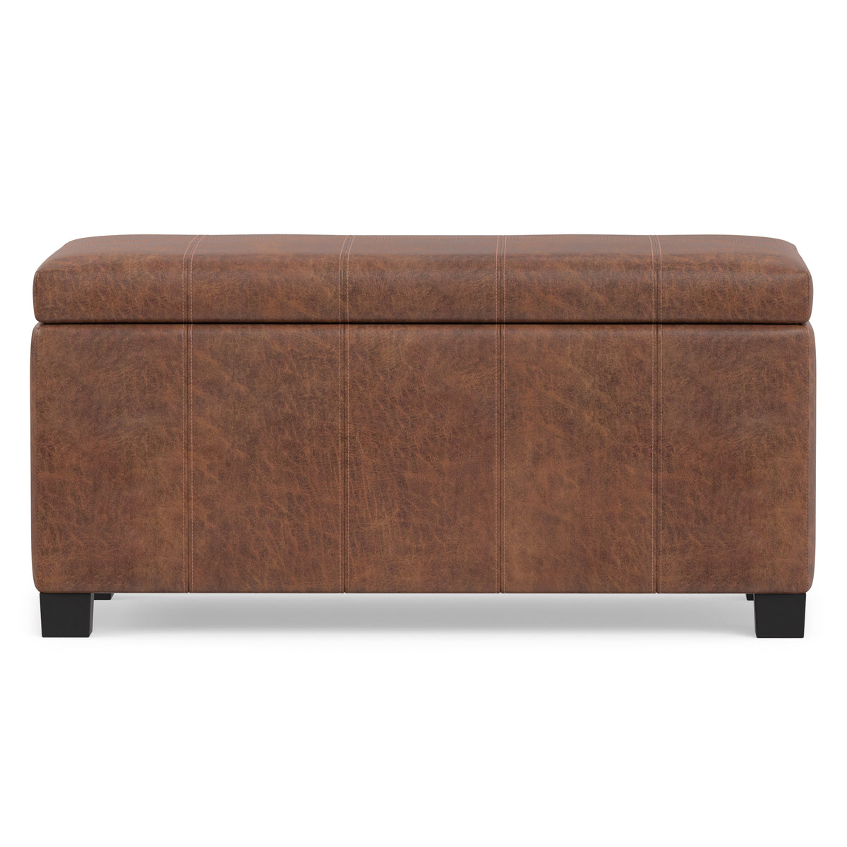 Distressed Saddle Brown Distressed Vegan Leather | Dover Storage Ottoman in Distressed Vegan Leather