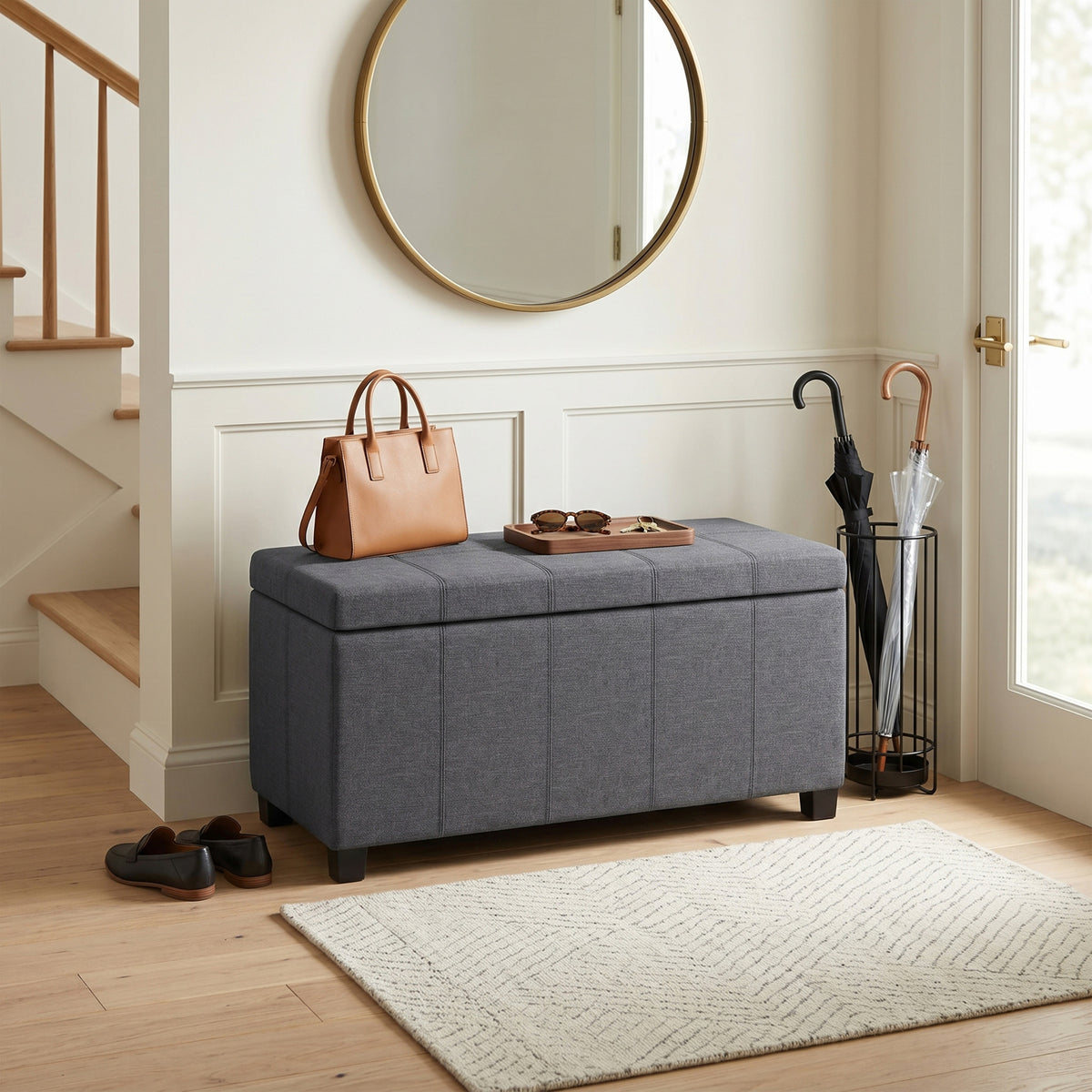 Slate Grey Linen Style Fabric | Dover Storage Ottoman in Linen