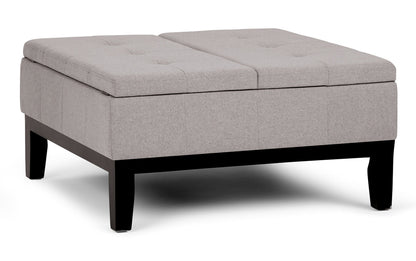 Cloud Grey Linen Style Fabric | Dover Square Vegan Leather Coffee Table Storage Ottoman