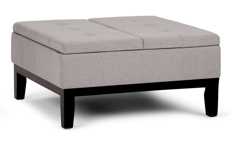 Cloud Grey Linen Style Fabric | Dover Square Vegan Leather Coffee Table Storage Ottoman