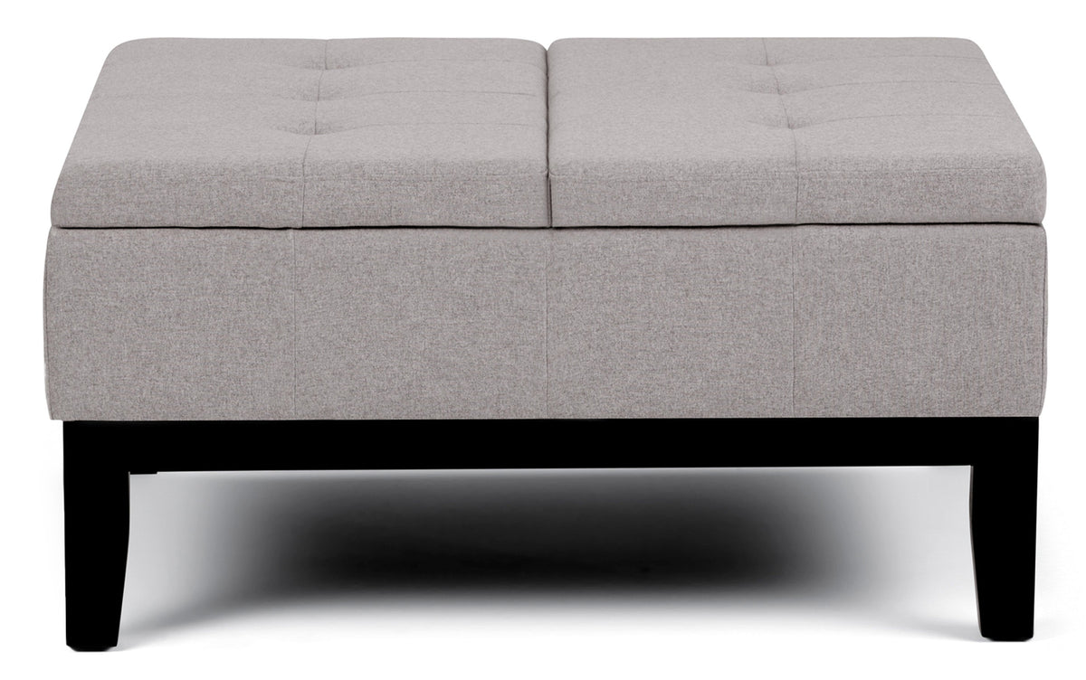 Cloud Grey Linen Style Fabric | Dover Square Vegan Leather Coffee Table Storage Ottoman