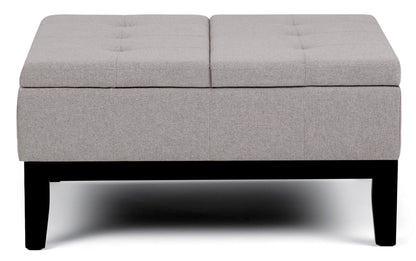 Cloud Grey Linen Style Fabric | Dover Square Vegan Leather Coffee Table Storage Ottoman