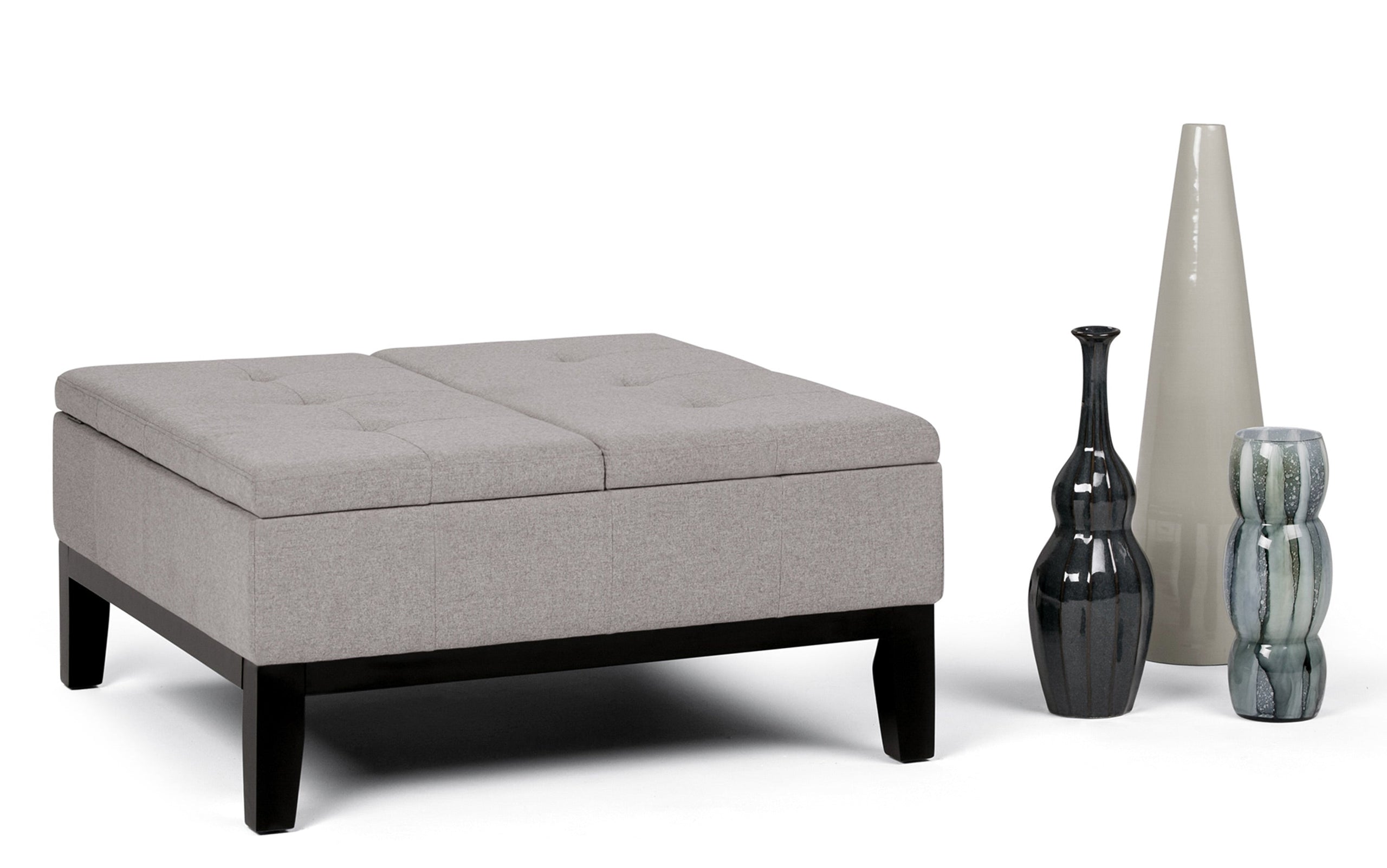 Cloud Grey Linen Style Fabric | Dover Square Vegan Leather Coffee Table Storage Ottoman