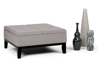 Cloud Grey Linen Style Fabric | Dover Square Vegan Leather Coffee Table Storage Ottoman