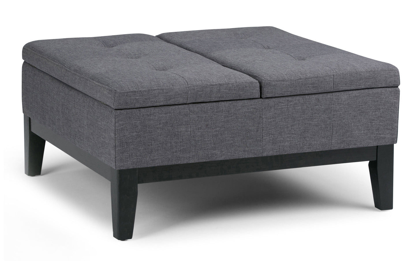 Slate Grey Linen Style Fabric | Dover Square Vegan Leather Coffee Table Storage Ottoman