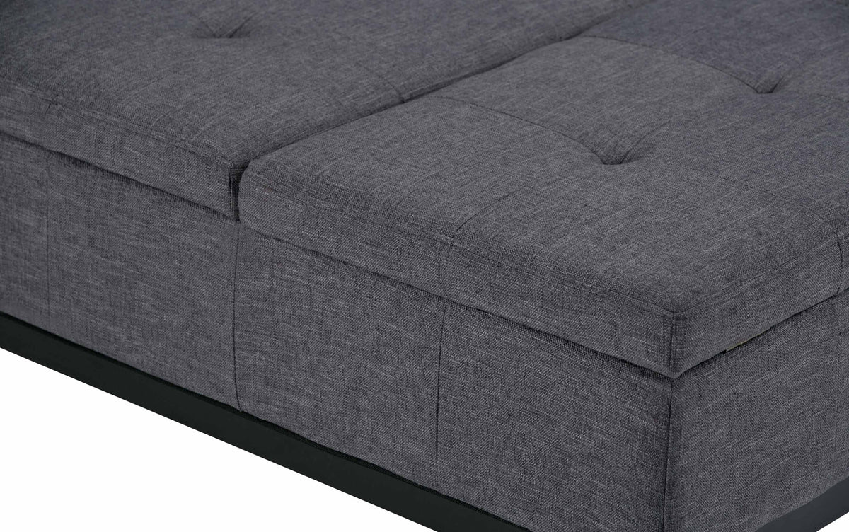 Slate Grey Linen Style Fabric | Dover Square Vegan Leather Coffee Table Storage Ottoman