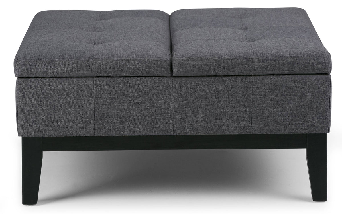 Slate Grey Linen Style Fabric | Dover Square Vegan Leather Coffee Table Storage Ottoman