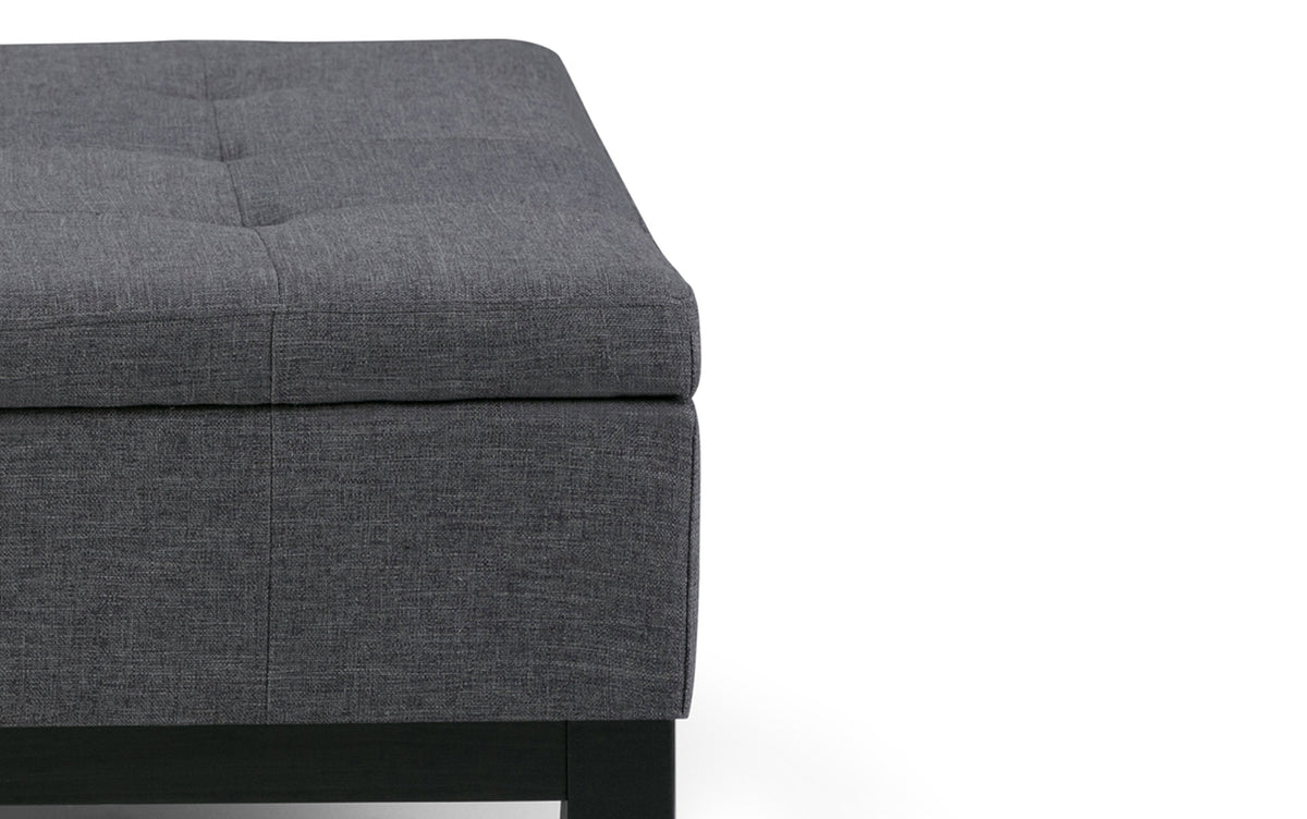Slate Grey Linen Style Fabric | Dover Square Vegan Leather Coffee Table Storage Ottoman
