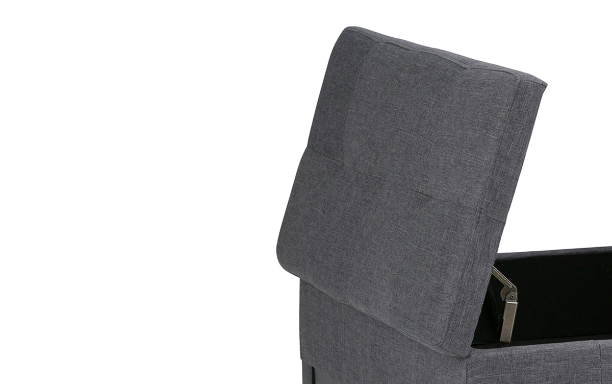 Slate Grey Linen Style Fabric | Dover Square Vegan Leather Coffee Table Storage Ottoman