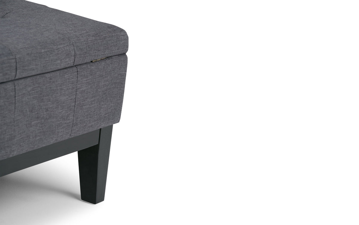 Slate Grey Linen Style Fabric | Dover Square Vegan Leather Coffee Table Storage Ottoman
