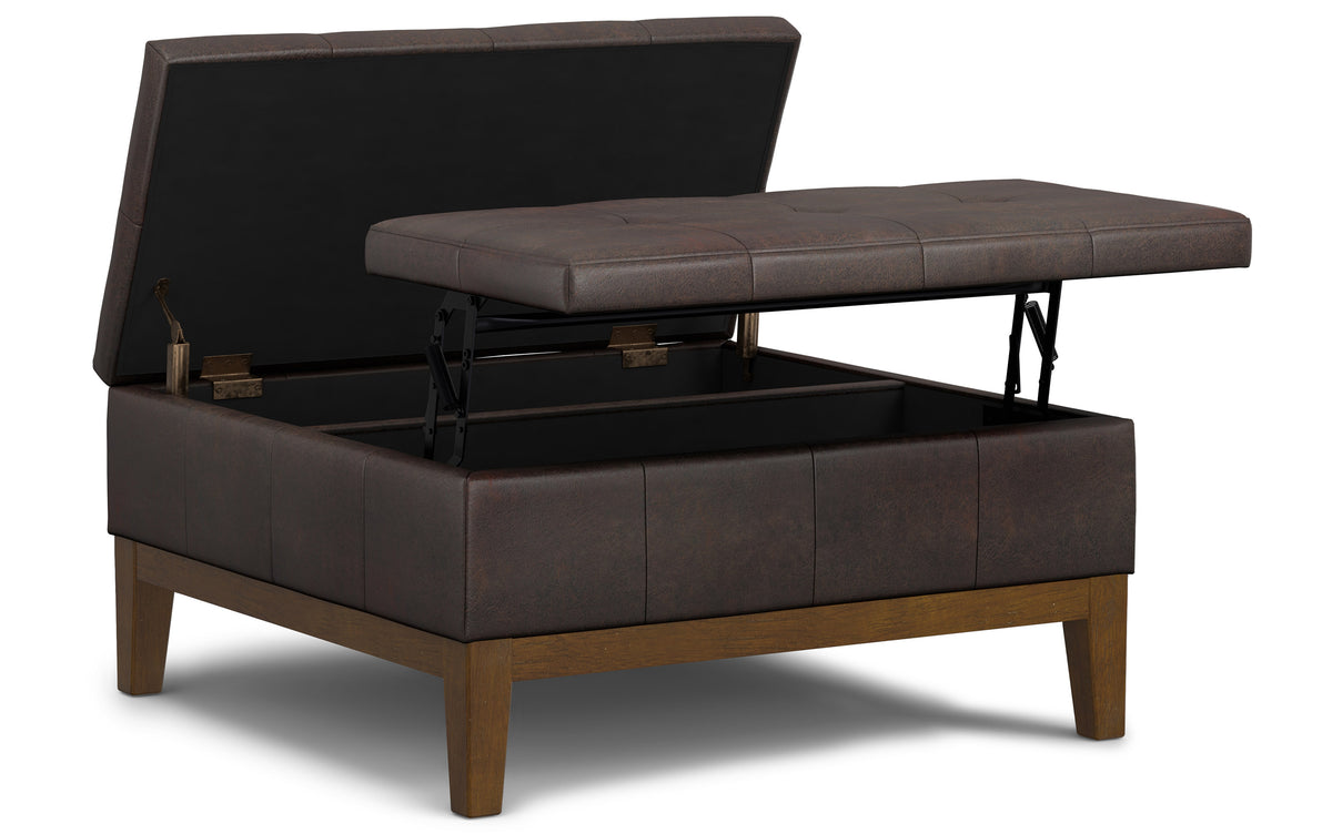 Distressed Brown Distressed Vegan Leather | Dover Lift Top Coffee Table