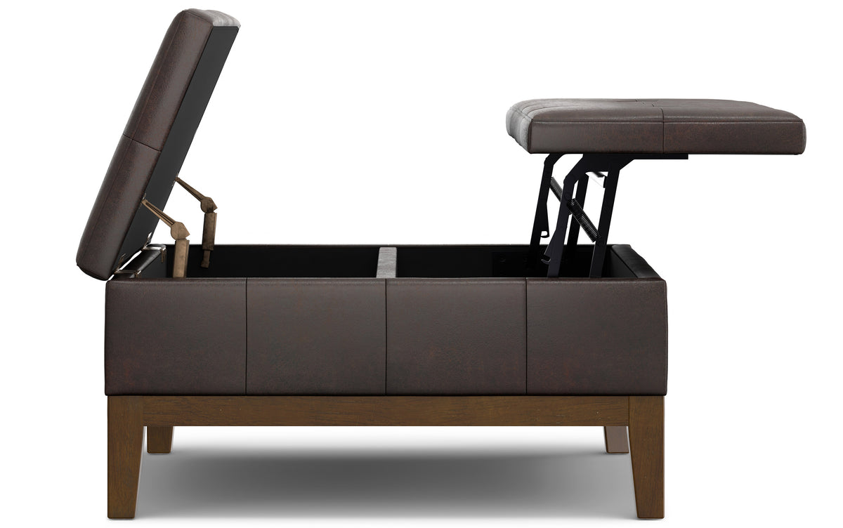 Distressed Brown Distressed Vegan Leather | Dover Lift Top Coffee Table