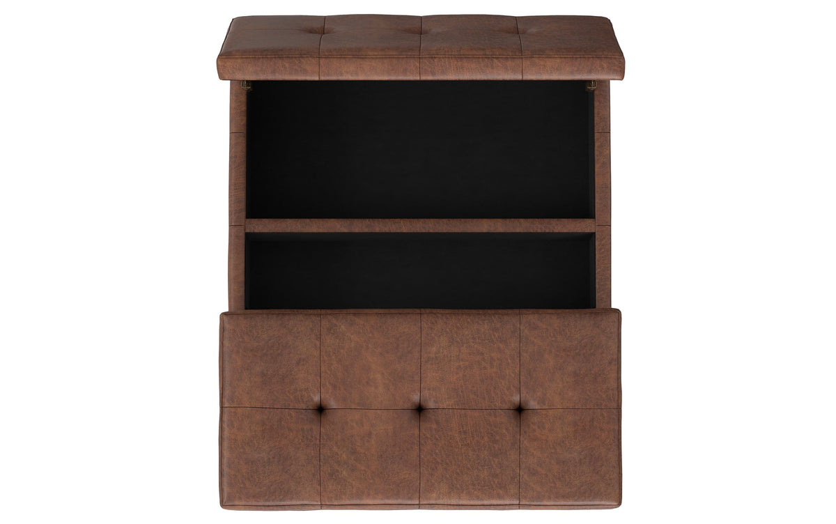 Distressed Saddle Brown Distressed Vegan Leather | Dover Lift Top Coffee Table