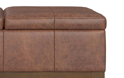 Distressed Saddle Brown Distressed Vegan Leather | Dover Lift Top Coffee Table