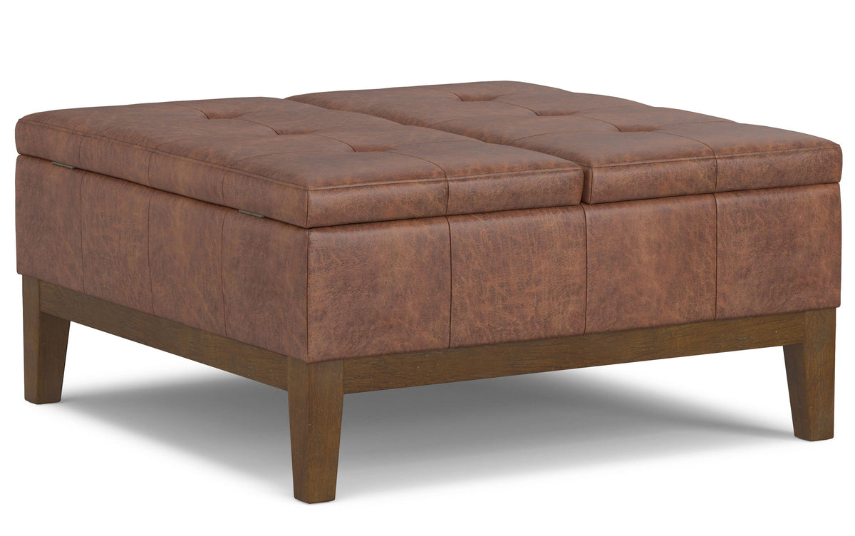 Distressed Saddle Brown Distressed Vegan Leather | Dover Lift Top Coffee Table