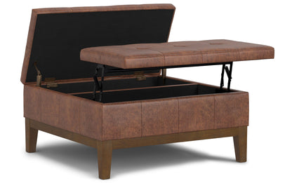 Distressed Saddle Brown Distressed Vegan Leather | Dover Lift Top Coffee Table